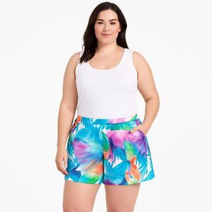 Women's Tropical Swim Shorts – Size 22 – SM by Cacique – Vibrant Leaf Print